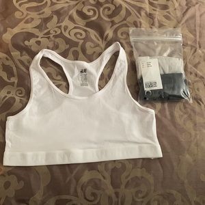 New in package sports bra from H&M - 3 bras (1 white, 1 grey and 1 black)